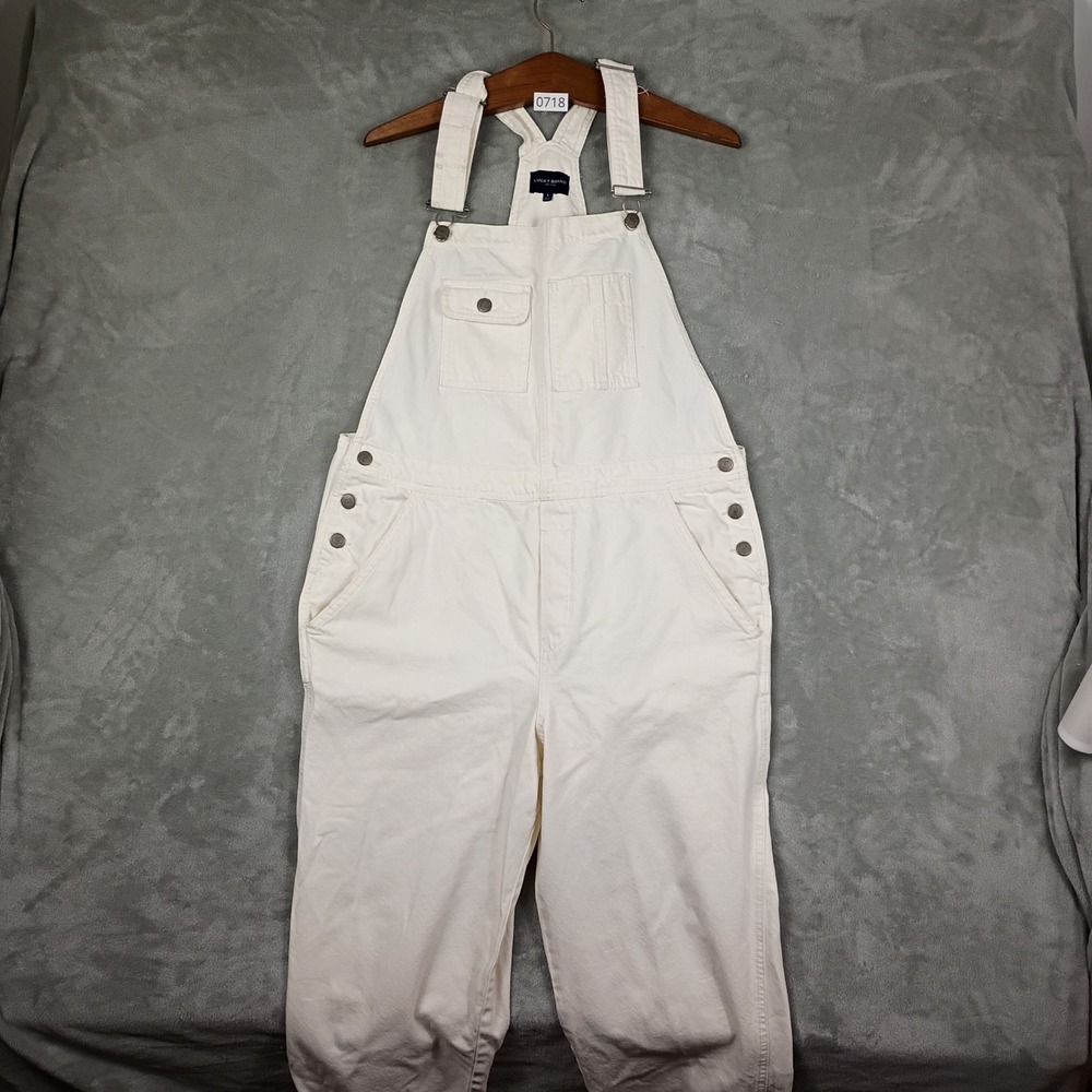 Lucky Brand Overalls Women Large White Denim Bibs Utility Workwear Gorpcore Boho